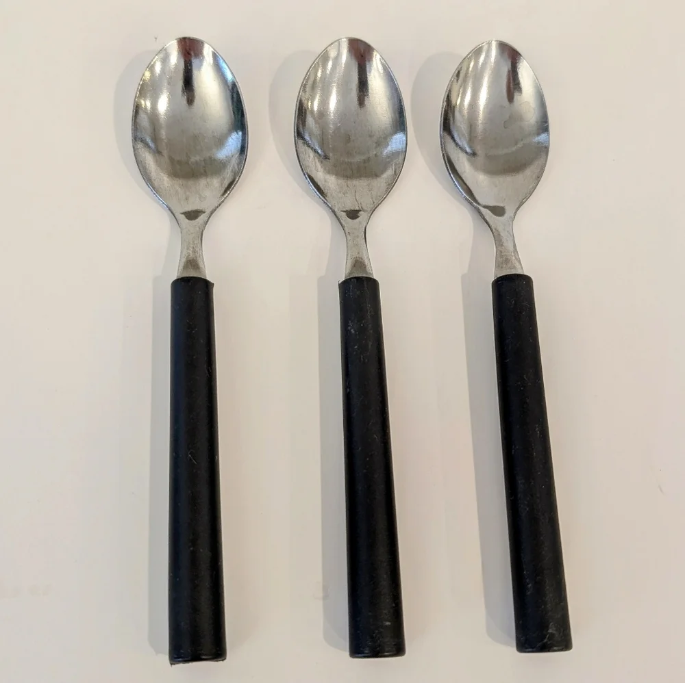 VTG Stainless Teaspoons Set Of 3 Black Handle Modernist Minimalist Flatware
